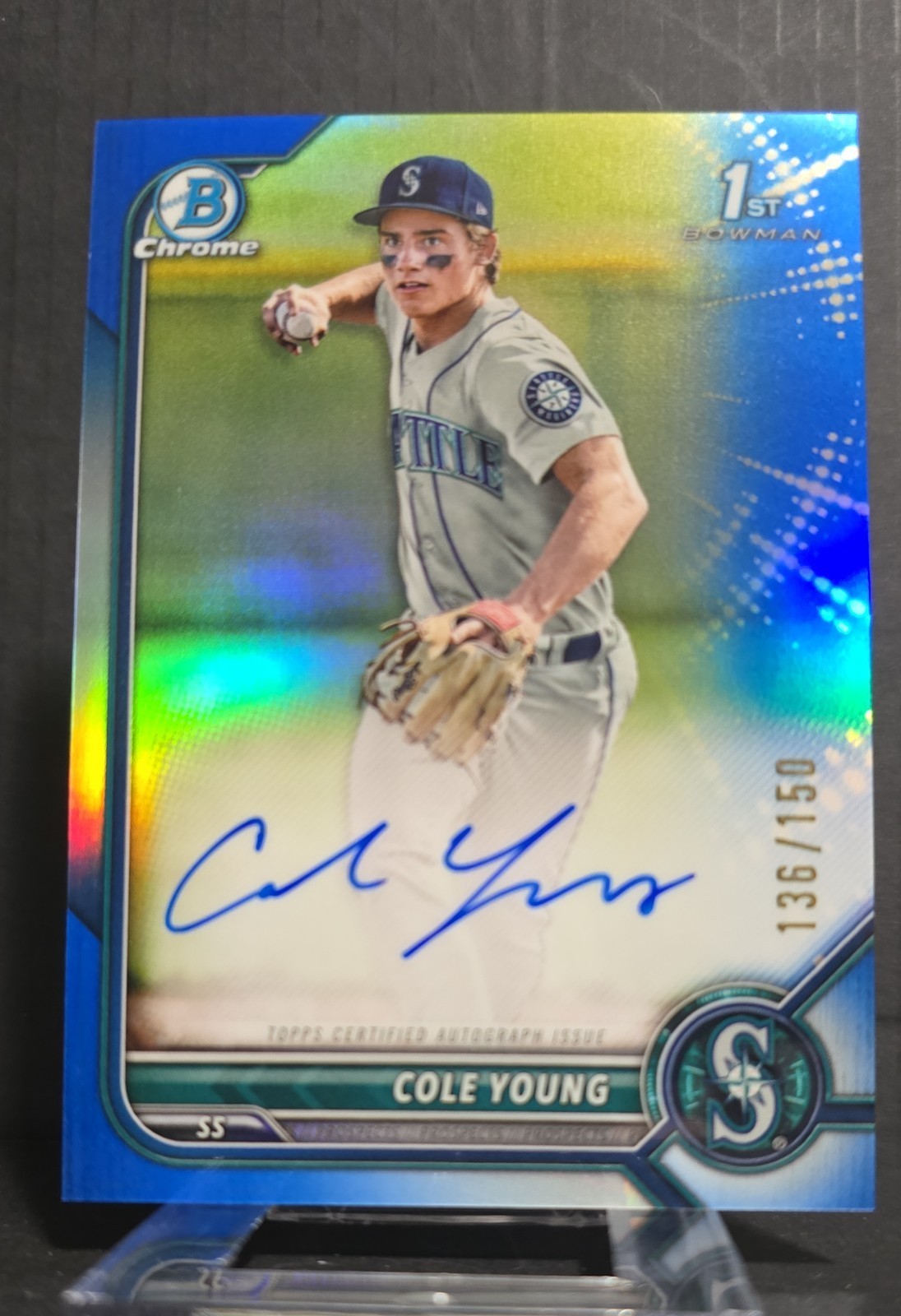 2022 Bowman Draft - Chrome Autographs Cole Young #CDA-CY Blue Refractor /150 1st