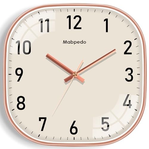 Battery Operated Silent Wall Clock, Non Ticking 12 Inch Rose Gold