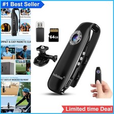 Mini Body Camera 1080P 64GB Video Audio Recorder Motion Detection Magnetic Clip
