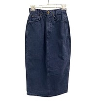 Vintage 70s 80s Chic High Rise Denim Skirt Size 0 25" Waist Midi Made in USA