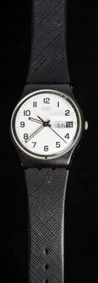 Swatch weißes Zifferblatt Herren Quarz Vintage Uhr -- funktioniert, Ø34mm Gehäuse