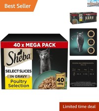 Sheba Fine Flakes - Allergen-Free Poultry Wet Cat Food in Gravy, 40x85g Pouches 5.29 per kilo