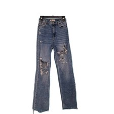 Zara Jeans Womens Sz 2 Blue The 90s Full Length Straight Leg Distressed HighRise