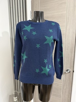 Sugarhill Brighton UK Größe 8 Damen Rita schimmernder Stern Pullover Pulli Oberteil
