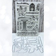 Hero Arts BIRDS Bath Stamp  Cut Set of the Month June 2024 Rubber Stamps Dies