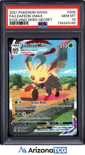 Pokemon 2021 Leafeon VMAX 205/203 Alt Art SR Evolving Skies GEM MINT PSA 10