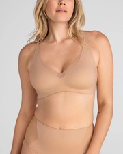 HONEYLOVE Womens Crossover Bra Wireless Size Large 36 C/D, 38 B/C Sand Comfort