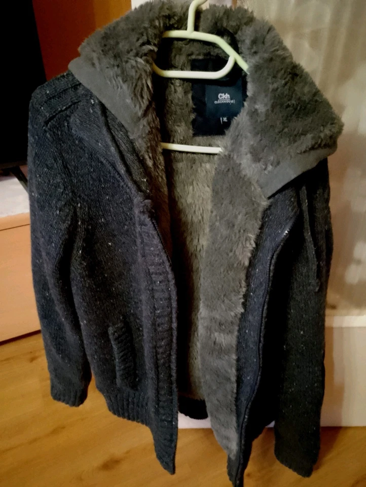 Herren warmgefütterte Winterjacke, Schwarz,Grau XL C&A mit Reißverschluss - Bild 4 von 4