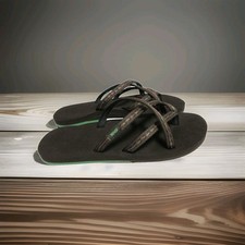 Sandalias/tangas Teva para mujer talla 11 con tiras estampado marrón punta abierta planas