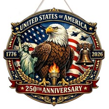 250 Anniversary 4th of July Door Sign Wooden 250th Anniversary 1776-2026 Wrea...