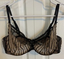 Vintage VS Victorias Secret Unlined Lace Balconette Bra 36C Black Nude