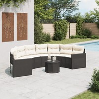 Gartensofa Halbrund Schwarz Poly-Rattan Mit Tisch Und Kissen
