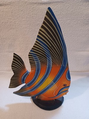 Lg Vintage Orange & Blue Fish Hand Crafted In Indonesia A-7