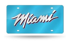 Miami Heat Vice Nights Script Chrome Laser Tag License Plate Blue And White