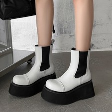 Women's Platform Thick Soled Ankle Boots 8.5cm High Heels Punk Round Toe Fashion