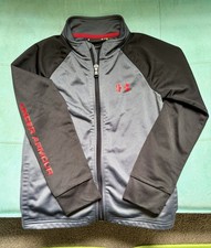 Under Armour Boys Track Jacket Gray Black Red Size 6 Full Zip Polyester
