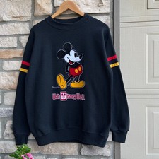 Vintage 80s Mickey Mouse Walt Disney World Sweatshirt USA Black Striped Large
