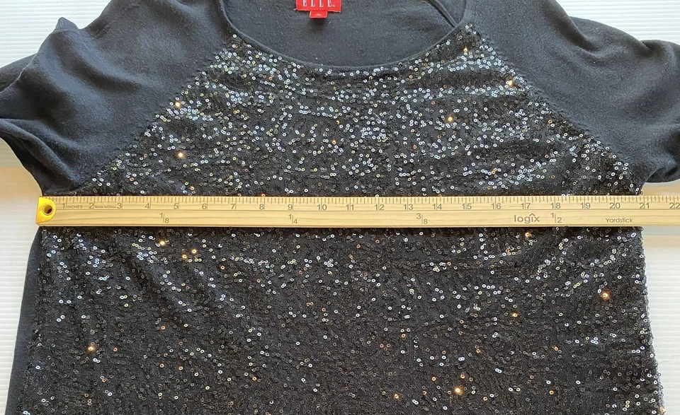 Blusa Elle feminina XL preta lantejoulas manga longa cintilante - Imagem 4 de 4