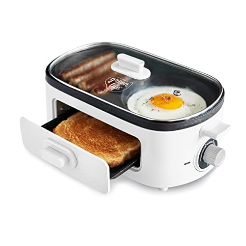 GreenLife 3-in-1 Station, Healthy Ceramic Nonstick Dual White Breakfast Maker