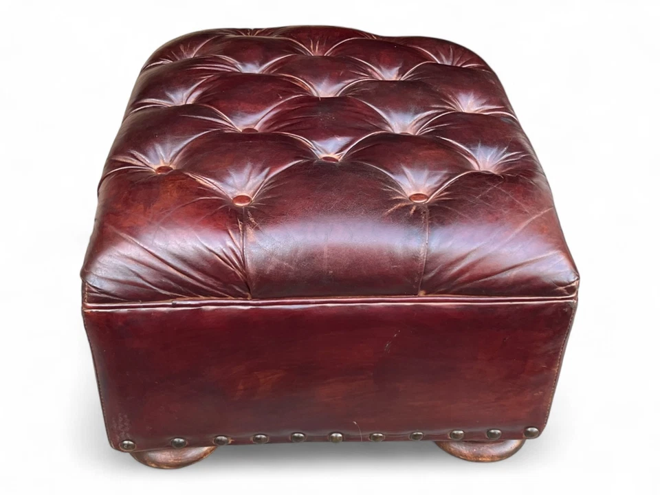 Restoration Hardware Tufted leather ottoman - Image 4 of 4