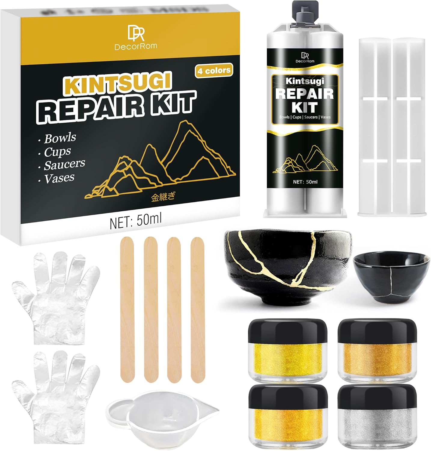 Kintsugi Repair Kit Food Safe Gold Glue for Ceramics Porcelain Pottery Japanese