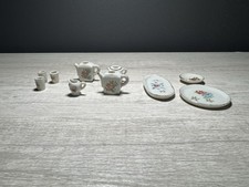 Miniature Porcelain 1:12 Tea  Coffee Set, Floral Design, 8-Piece, Plates  Cups