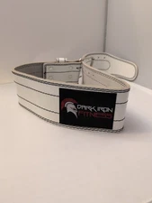 Dark Iron Fitness Weight Lifting Belt White Leather Adjustable Fit Heavy Duty