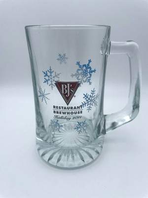 BJ's Restaurant Brewhouse Holiday 2011 Heavy Glass Beer Mug 5.5'' 12oz  B16
