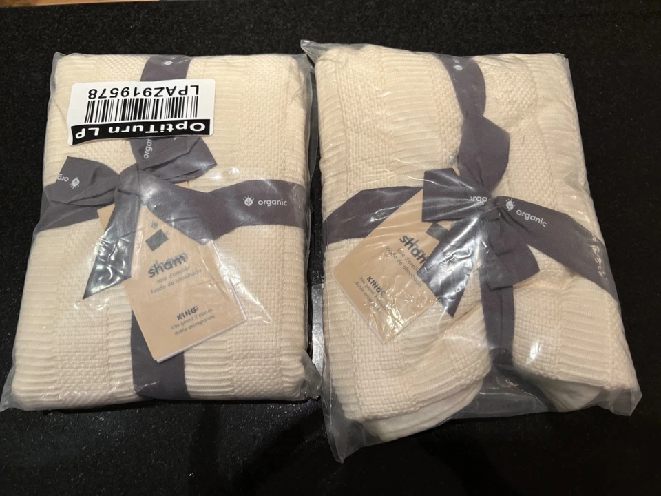 West Elm Orgánico Dobby Escalera Rayas King/Cal Coverlet + 2 King Shams Alabastro Foto 3 de 3