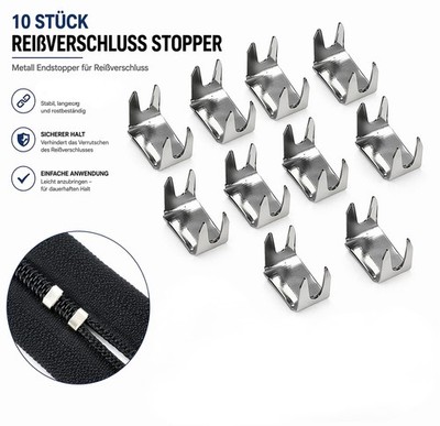 10× Reißverschluss Endstücke Stopper Klammern Metall Reparatur Jacke Tasche DIY 