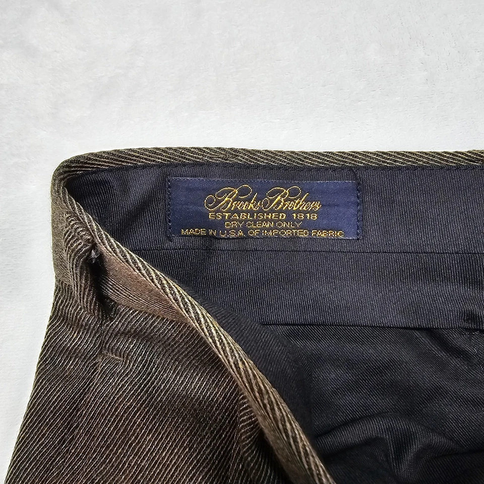 Pantalones de vestir de colección años 80 Brooks Brothers para hombre 34x25 lana oliva plisados EE. UU. Foto 4 de 4