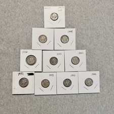Mercury Dimes Lot Of 10 Various Dates Junk Silver 90%