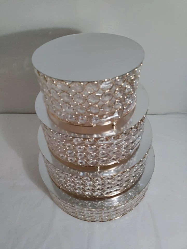 一套4金属蛋糕架踏板水晶串珠设计金色银色8-14 — 第 2/4 张图片