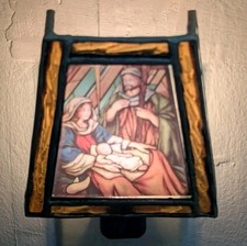 Vintage Stained Glass Brass Framed Holy Family Cathedral Night Light