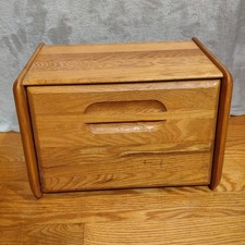 Vintage Oak Wood Bread Box Country Kitchen Co...