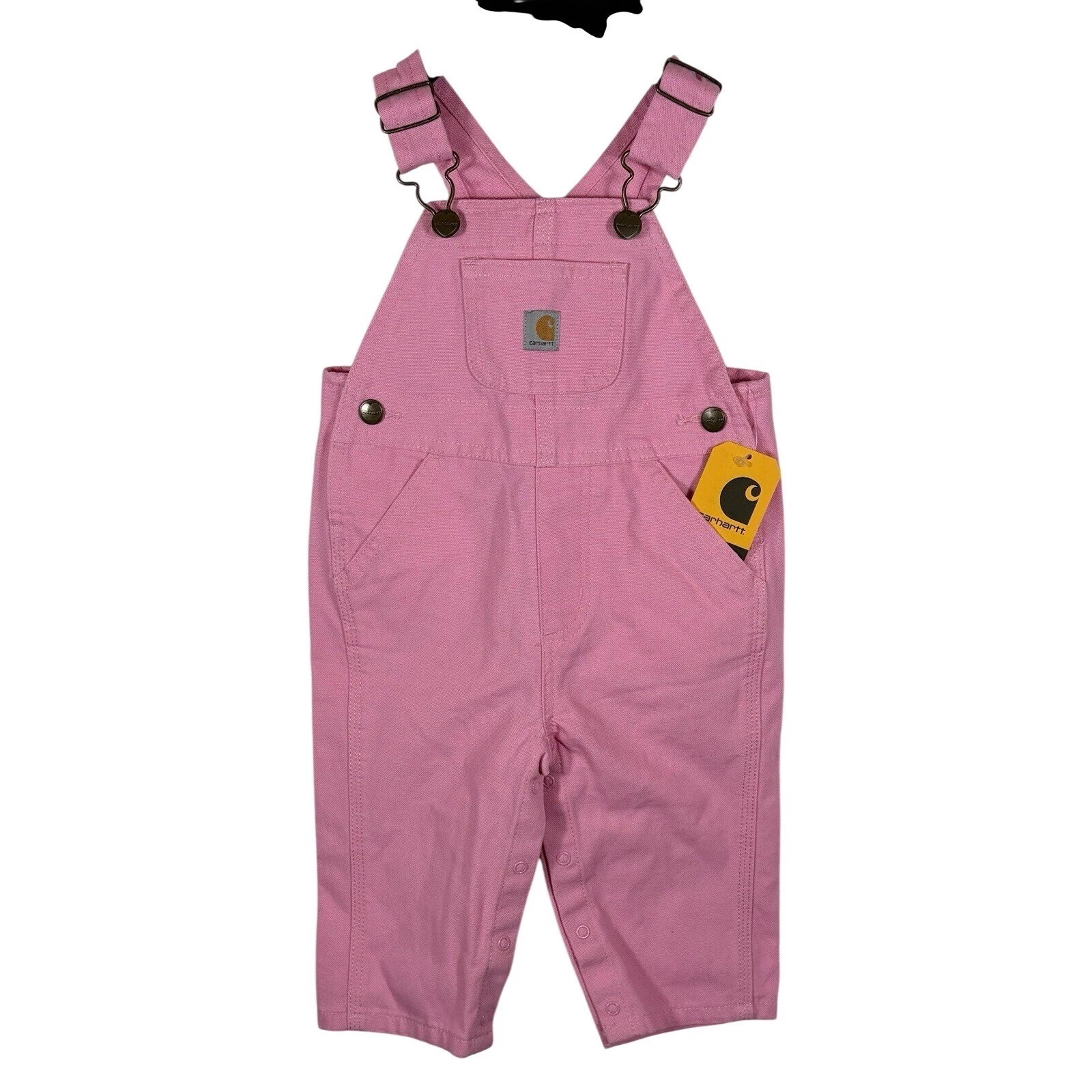 Carhartt Bib Overalls Girl Size 9M Pink Loose Fit Canvas Outdoor Chore NWT - 434