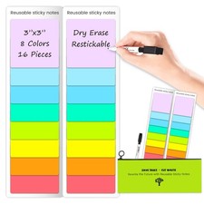 Dry Erase Sticky Notes - Reusable Whiteboard Stickers 8 Colors 3"x3"-16 Pack....