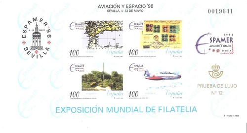 Spain: 1996; Luxury proof nº 12 aviation and space, XF; Perfect. EBES072