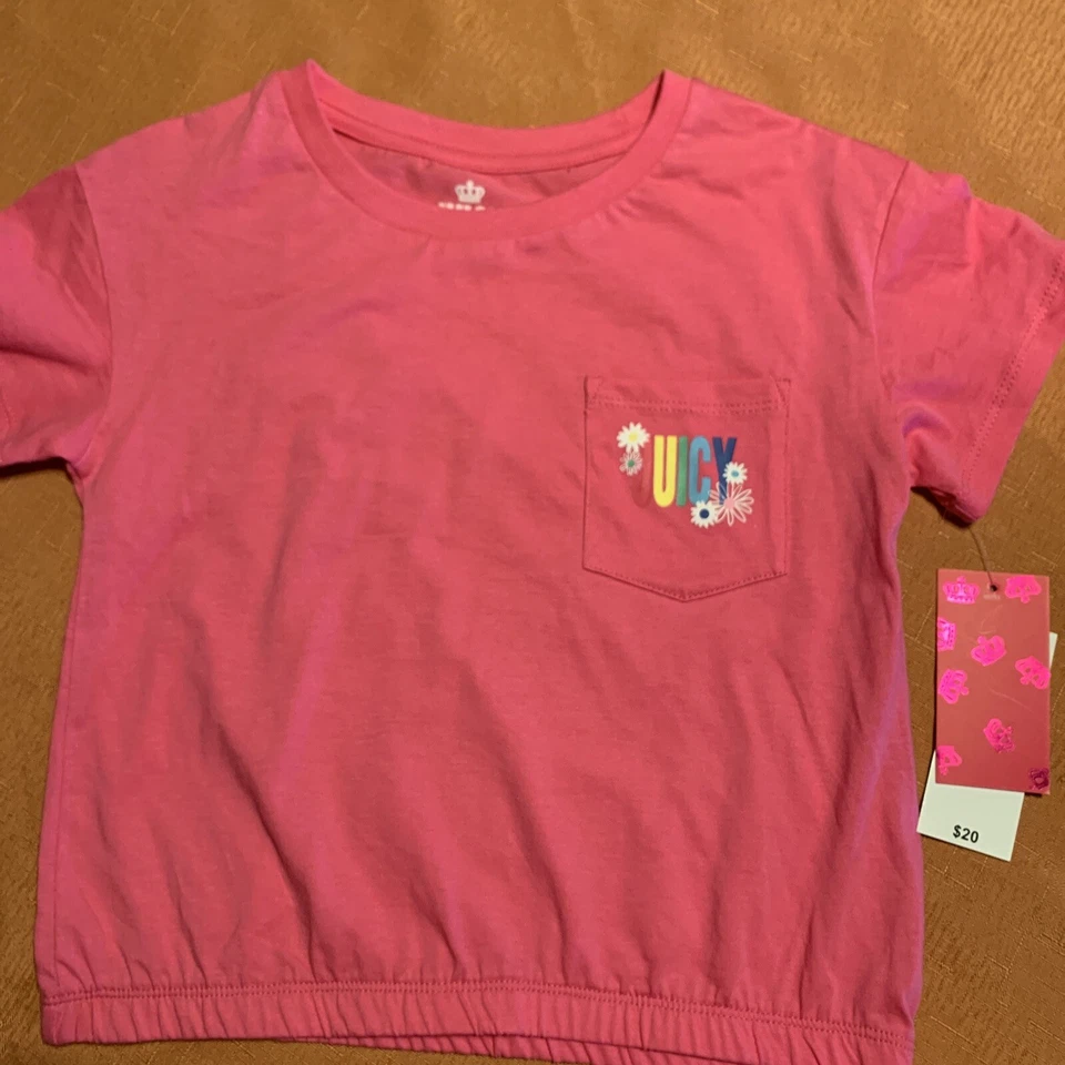 Juicy by Juicy Couture 100 Cotton Pink Shirt Girls Small 7/8 New You NEED This - Image 2 of 4