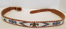 Vintage Thunderbird Hand Beaded Leather Belt Hong Kong Size 38"