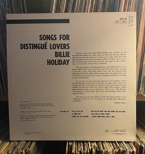 Billie Holiday *Songs For Distingue Lovers* NM LP Verve Records French jazz - Picture 2 of 2