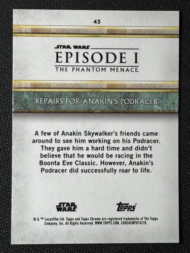 2024 Topps Star Wars Chrome Sapphire #43 Réparations Anakin R2-D2 Phantom Menace SP - Photo 2 sur 3