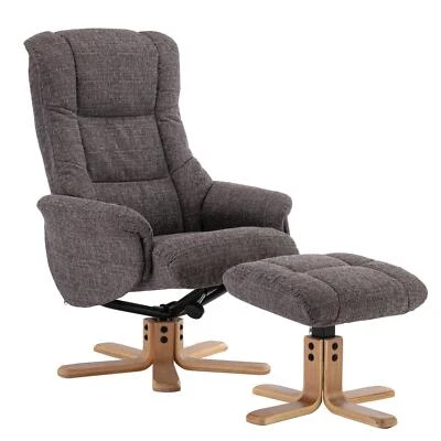 MORRIS LIVING Cairo Swivel Recliner Chair & Footstool in Grey Lisbon Fabric