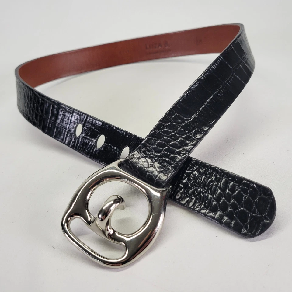 Cinturón de cuero Eliza B 28 30 S estampado cocodrilo cocodrilo cocodrilo negro 01-1 hecho a mano EE. UU. Foto 2 de 4