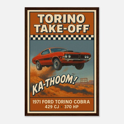 1971 Ford Torino Cobra Poster   Retro Muscle Car Wall Art