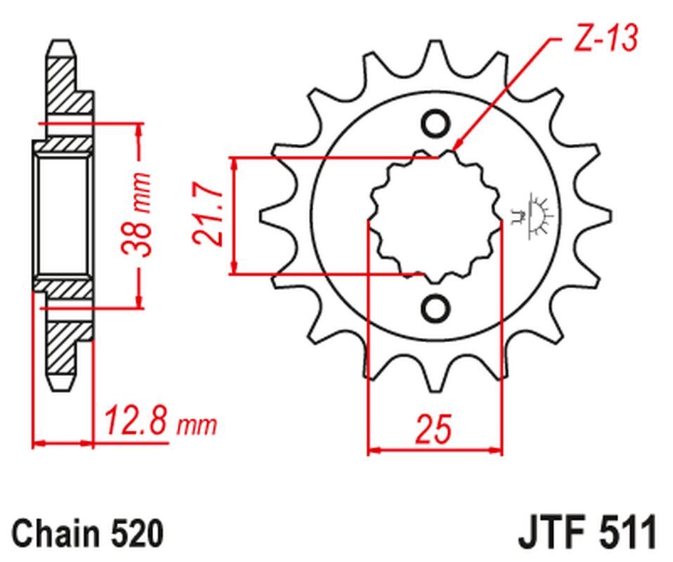 Pignon avant JT 511 16 dents pour moto Kawasaki KLR 650 des années 1990 à 2014 pas de chaîne 520