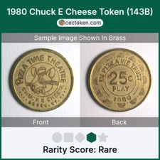 1980 Chuck E Cheese Token (143B) Pizza Time Theatre Ogden, UT Brass 25mm Rare