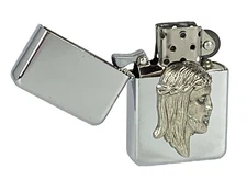 Jesus Christ Profile Pewter Flip Top Chrome Oil Lighter Wind Resistant Flame