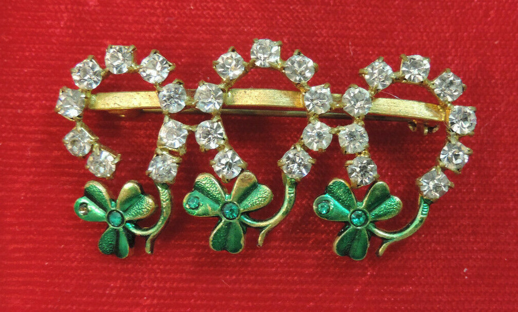Broche vintage en forme de tête de poney Staret en fer à cheval, strass