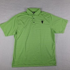 FJ Foot Joy Polo Shirt Mens Large Green Blue Striped Performance Golf